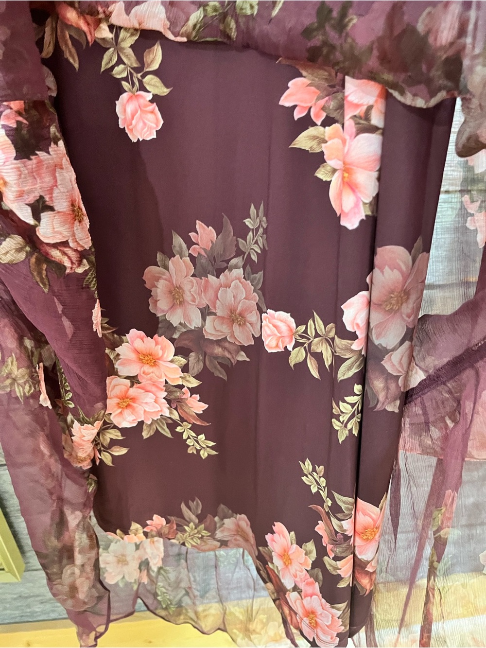 Johnny Was Winonna Silk Floral Sheer Maxi Dress Plum - Picture 6 of 10